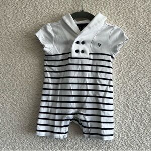 Janie And Jack One Piece Baby White Stripe Romper Shawl Collar Size‎ 3-6 Months